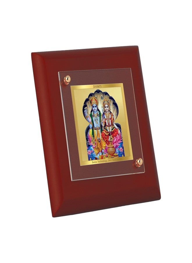 DIVINITI 24K Gold Plated Foil Vishnu Lakshmi Ji Photo Frame For Home Decor, Table Top|Religious Photo Frame Idol For Pooja, Prayer, Gift MDF 1A (10x10 CM) - Image 3